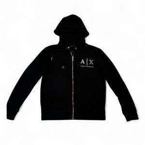 Authentic Unisex Armani Exchange Black and Gold Zip Up Sweater with Logo